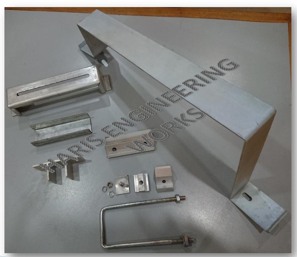 Aluminium solar mounting brackets, rails and clamping parts