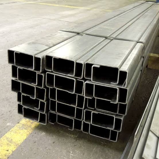 Stacked galvanized steel C channel purlins
